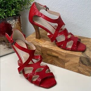 Aquatalia Strappy Snake‎ Print Italian Leather Red Sandals size 7